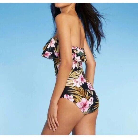Kona Sol Strapless Double Flounce High Coverage One Piece Swimsuit (Size M) -NEW - Picture 3 of 6